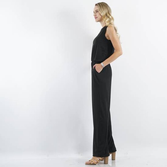 Sleeveless Waist Elastic Pocket Jumpsuit - Picture 2 of 3